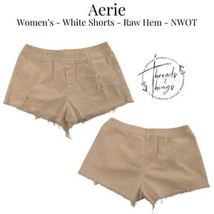 Aerie Womens Shorts Womens Med White Raw Hem Lace Drawstring Summer‎ Lounge NWOT